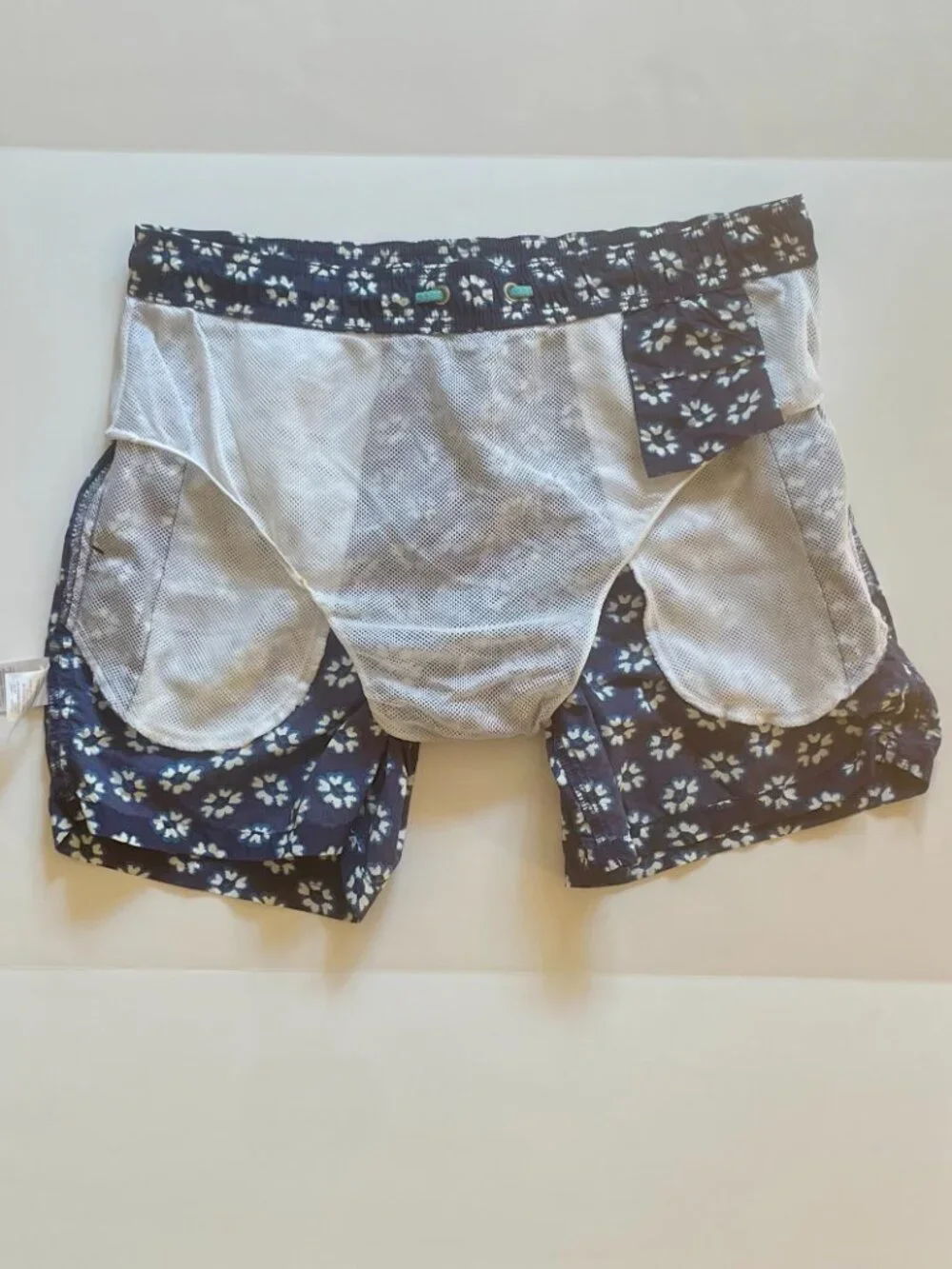 J. Crew men's swim shorts, navy with white flowers, size Medium